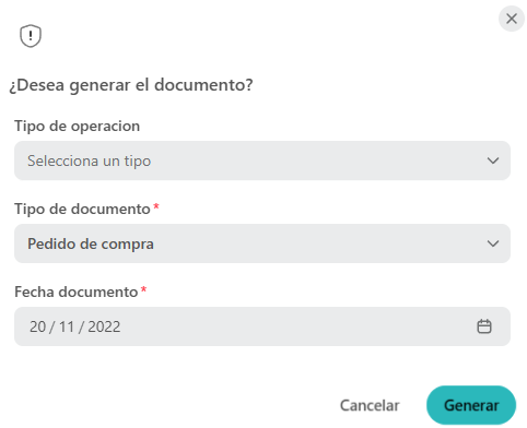 Diálogo Generar documento